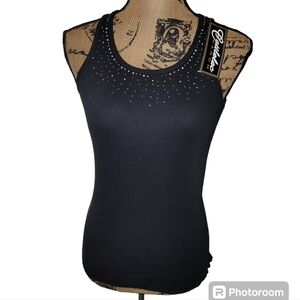 Cattlelac Ranch Black Tank Top SMALL Rhinestone Bohowestern Coastal Cowgirl Glam